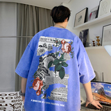 直播品质数据好240克重磅水洗纯棉美式潮牌宽松短袖t恤T933P35，男装T恤，电商A486