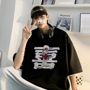 发泡印花 美式潮牌宽松短袖t恤T857P35 直播有280克三本针精品P45图片