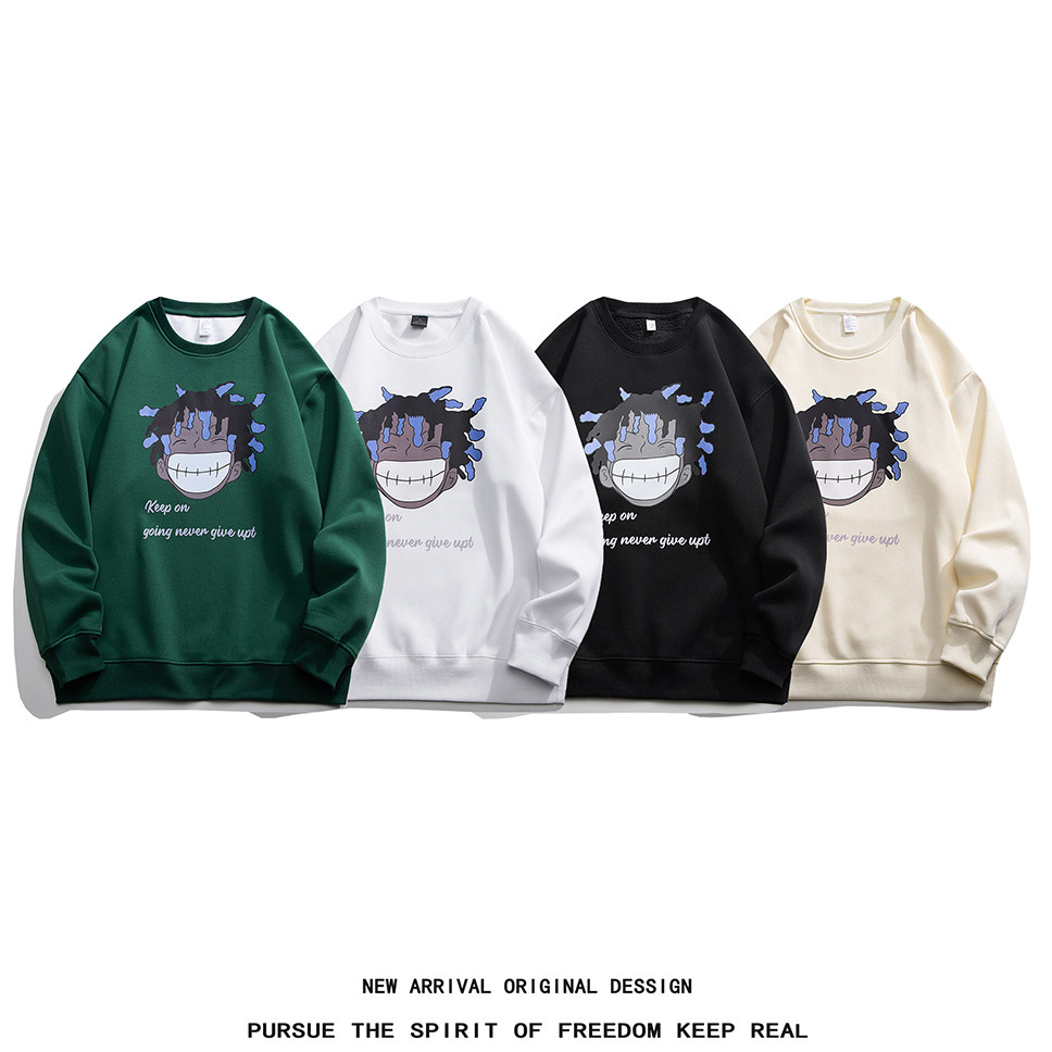 抖音品质重磅华棉2023春装美式日系风印花潮流圆领卫衣D106-P40,男装卫衣,电商A486