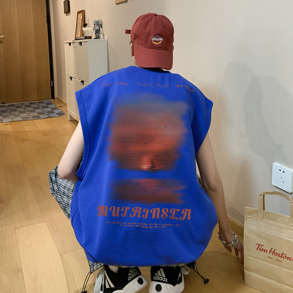 夏天来了数据超好印花宽松无袖背心韩版ins风潮牌t恤BX610-P20,男装背心/马甲,电商A486