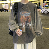 抖音品质数据超好美式水洗做旧潮牌宽松长袖t恤CT205-P45控58，男装T恤，电商A486