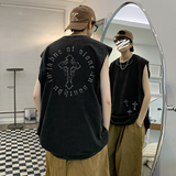 抖音品质数据超好美式暗黑水洗做旧潮牌无袖t恤背心BX655-P35，男装T恤，电商A486