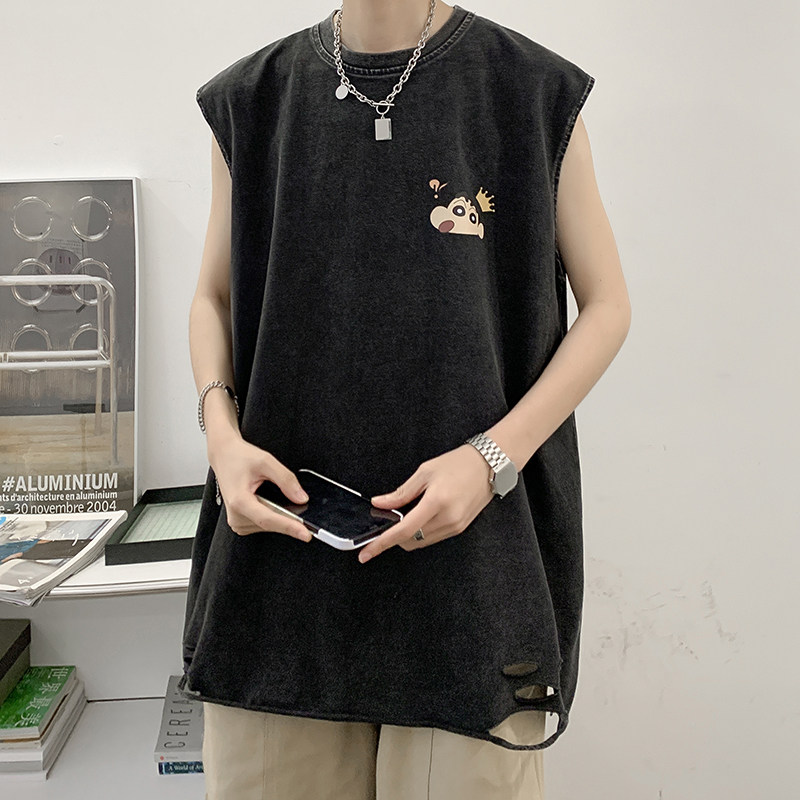 自行拼款240克重磅欧美式潮牌男女水洗背心无袖t恤BX115-P35,男装T恤,电商A486