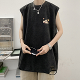 自行拼款240克重磅欧美式潮牌男女水洗背心无袖t恤BX115-P35，男装T恤，电商A486