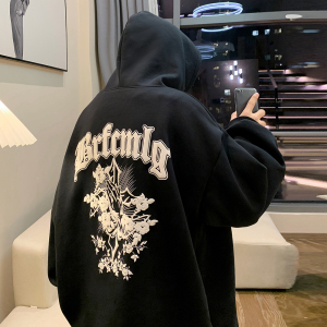 重磅华棉2023春装欧美式宽松连帽印花潮流卫衣外套W390-P50