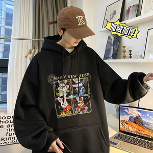 兔年系列 冬装加绒加厚  潮牌卡通宽松连帽印花卫衣外套 W687-P50图片