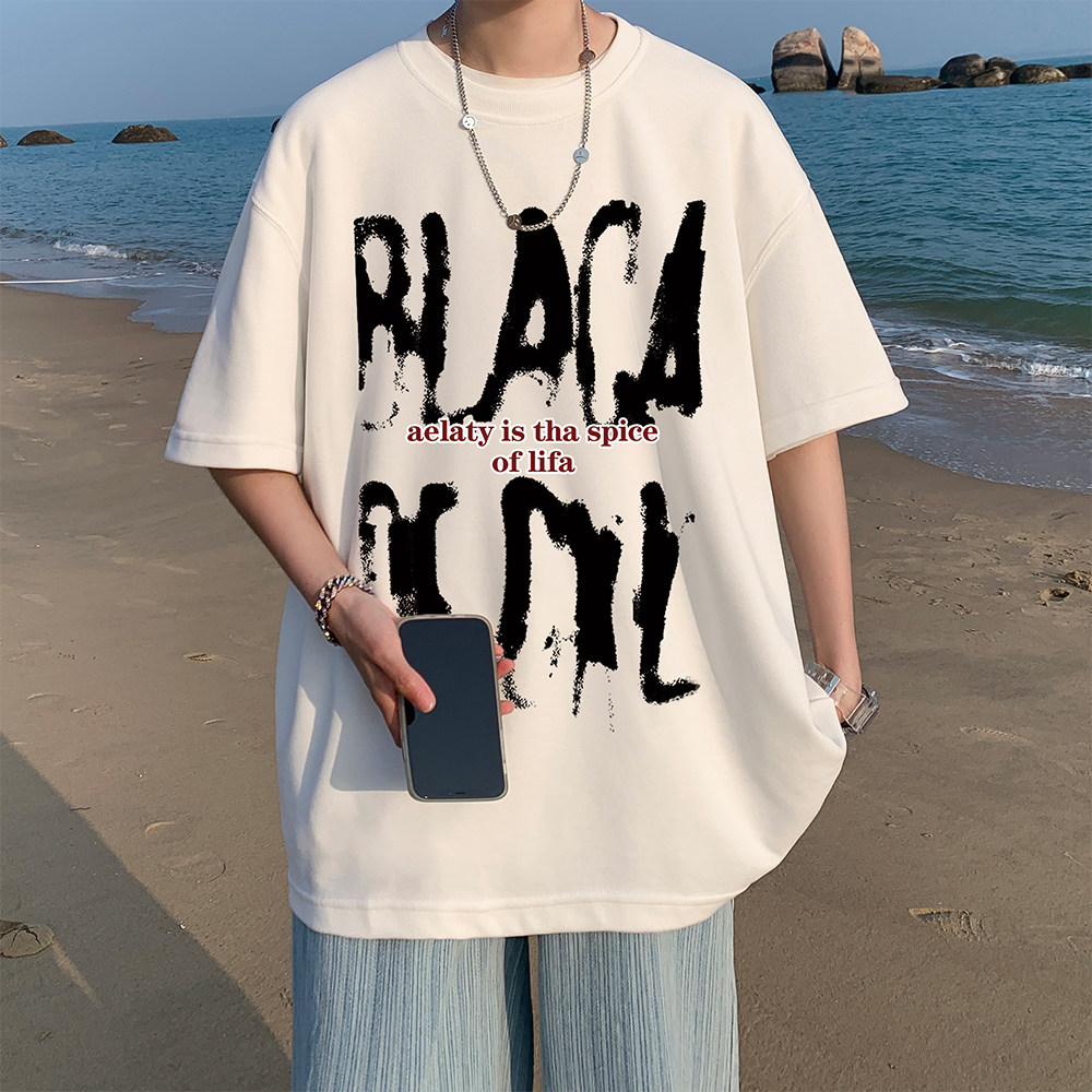 重磅纯 直播有280克 美式潮牌印花宽松短袖t恤上衣T650-P25图片