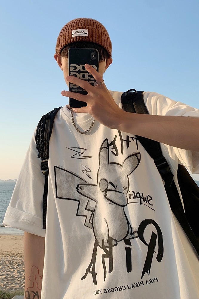 Y901-P25美式潮牌嘻哈印花宽松短袖t恤男2023夏装韩版ins半袖上衣,男装T恤,电商A486