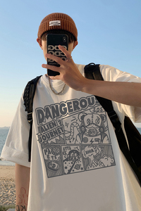 T209-P25潮牌嘻哈印花宽松短袖t恤男2023夏装韩版ins半袖上衣体恤图片