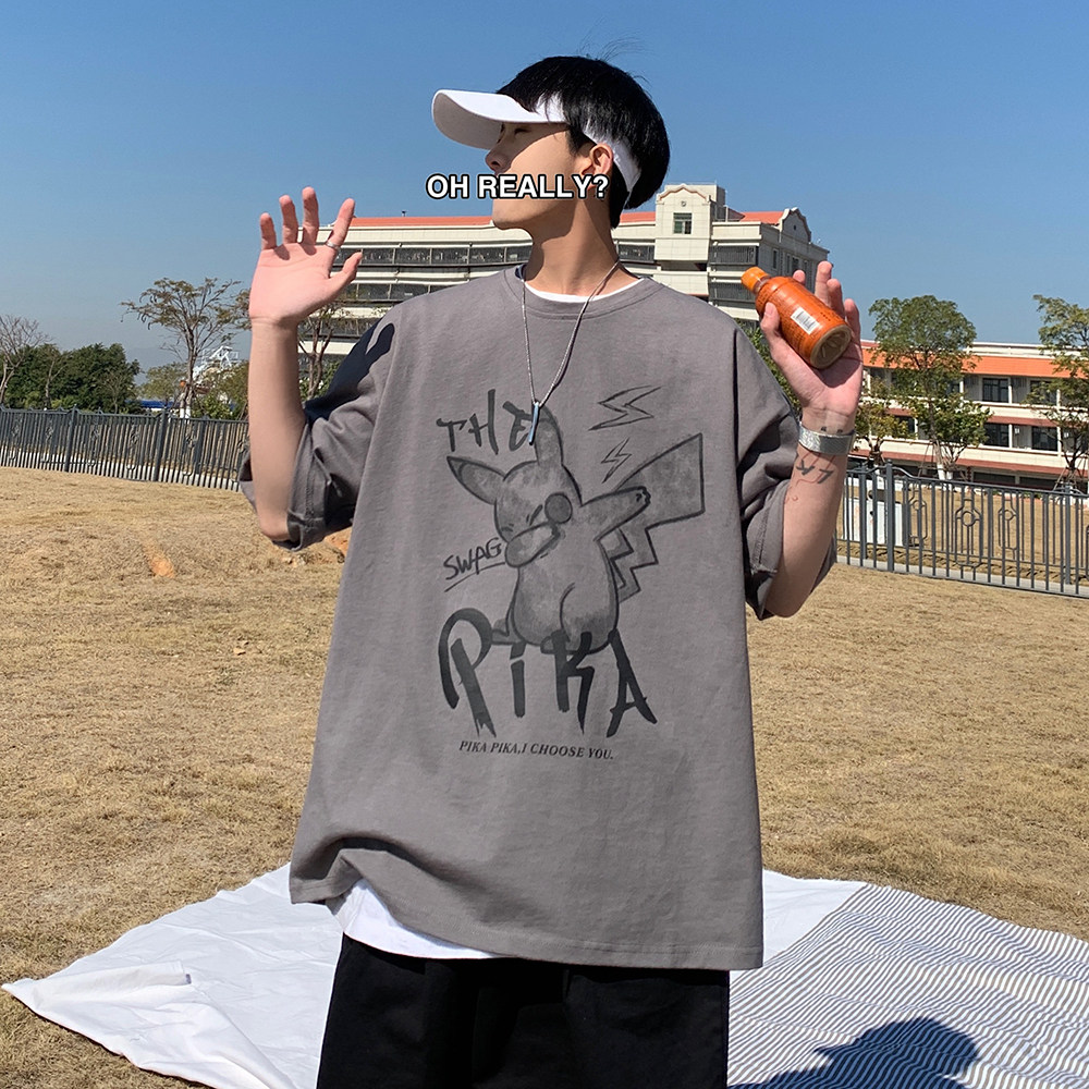 Y901-P25美式潮牌嘻哈印花宽松短袖t恤男2023夏装韩版ins半袖上衣,男装T恤,电商A486
