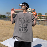 Y901-P25美式潮牌嘻哈印花宽松短袖t恤男2023夏装韩版ins半袖上衣，男装T恤，电商A486