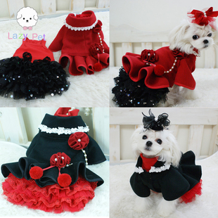 「Lazy Pet」韩国disongbeni宠物网纱亮片连衣裙蕾丝花朵礼服大衣