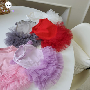 宠物猫狗春夏纯色可爱芭蕾舞荷叶袖 韩国代购 Pet 连衣裙 Lazy