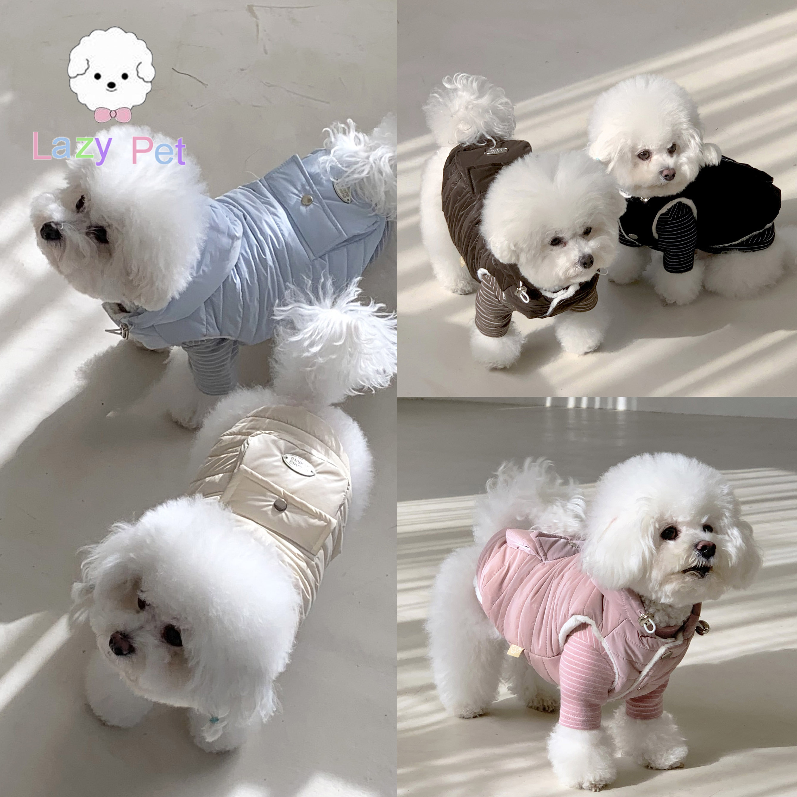 韩代宠物冬保暖防水连帽棉马甲