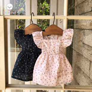 松紧连衣裙 宠物猫狗春夏纯色纯棉樱桃荷叶袖 「Lazy Pet」韩国代购