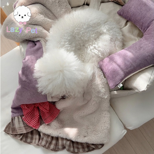 韩代冬灯芯绒蝴蝶结格纹毛毯枕头