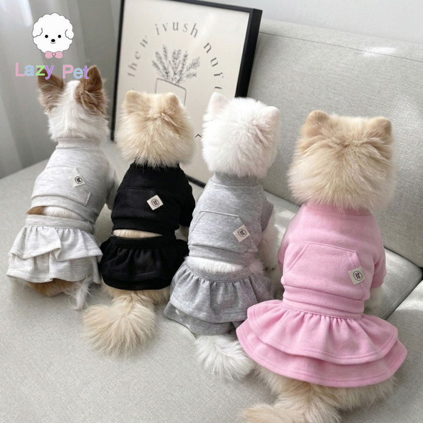 「Lazy Pet」韩国代购宠物猫狗卫衣双层荷叶边半身裙按扣链接套装