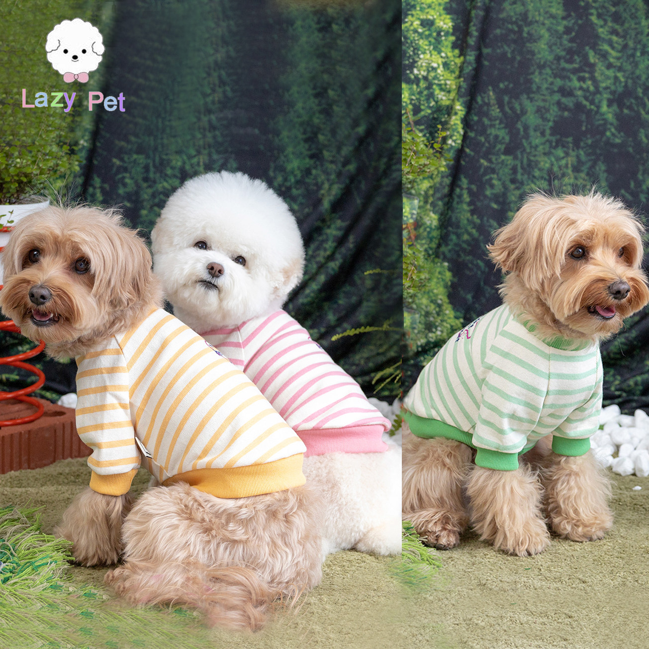 「Lazy Pet」韩国代购uppidog宠物猫狗纯棉柔条纹可爱印花卫衣T恤