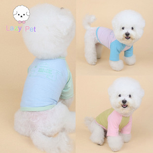 「Lazy CRR宠物可爱小狗字母刺绣纯棉撞色插肩T恤 Pet」韩国代购