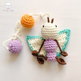 「Lazy 宠物猫咪手工编织纯棉蝴蝶球球逗猫绳玩具 Pet」韩国代购