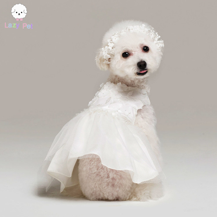 「Lazy Pet」韩国代购宠物立体花朵精致蕾丝刺绣三层裙摆婚纱礼服