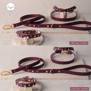「Lazy 饰葡萄酒红真皮项圈胸背牵引绳 Pet」韩国kandog宠物水晶装