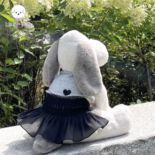 韩代宠物黑色爱心蕾丝拼接百褶裙