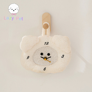 饰摆件 宠物可爱毛绒小狗脸造型布艺挂钟装 「Lazy Pet」韩国代购