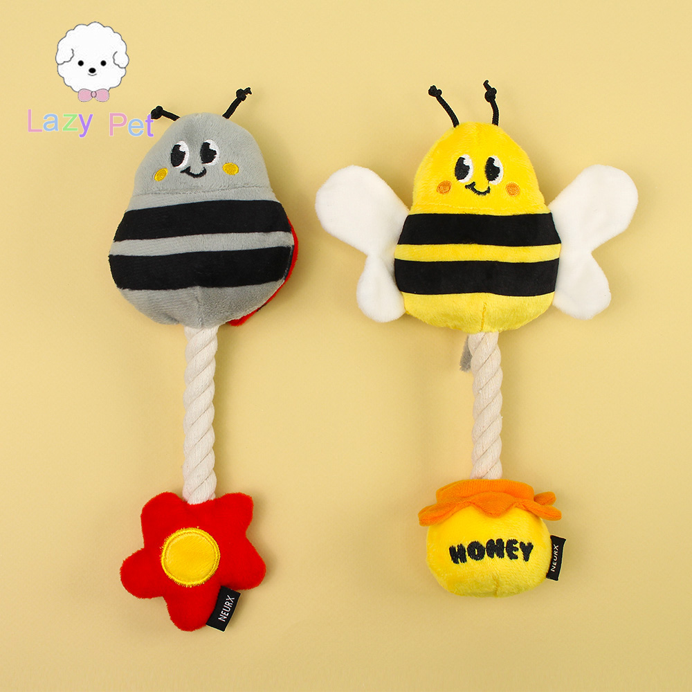 韩国狗狗蜜蜂瓢虫绳结发声玩具