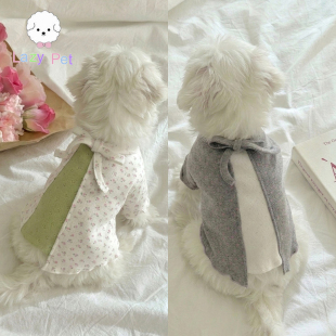 宠物猫狗罗纹棉透气假两件蝴蝶结花朵开衫 「Lazy Pet」韩国代购