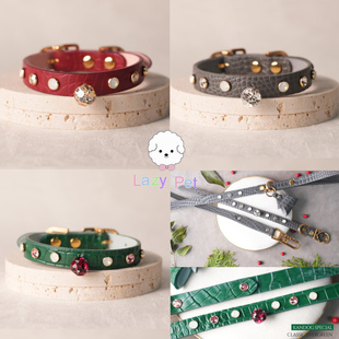 「Lazy 饰鳄鱼纹真皮项圈胸背牵引绳 Pet」韩国kandog宠物水晶装