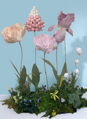 高端纸艺装饰花粉紫色仿真风信子大型婚礼背景场景布置4s店展厅