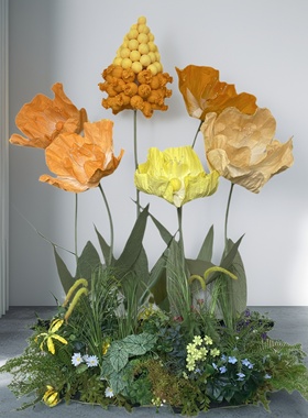 大型手工纸艺花高端美陈商场橱窗装饰秋天季橘橙色婚庆路引花布置