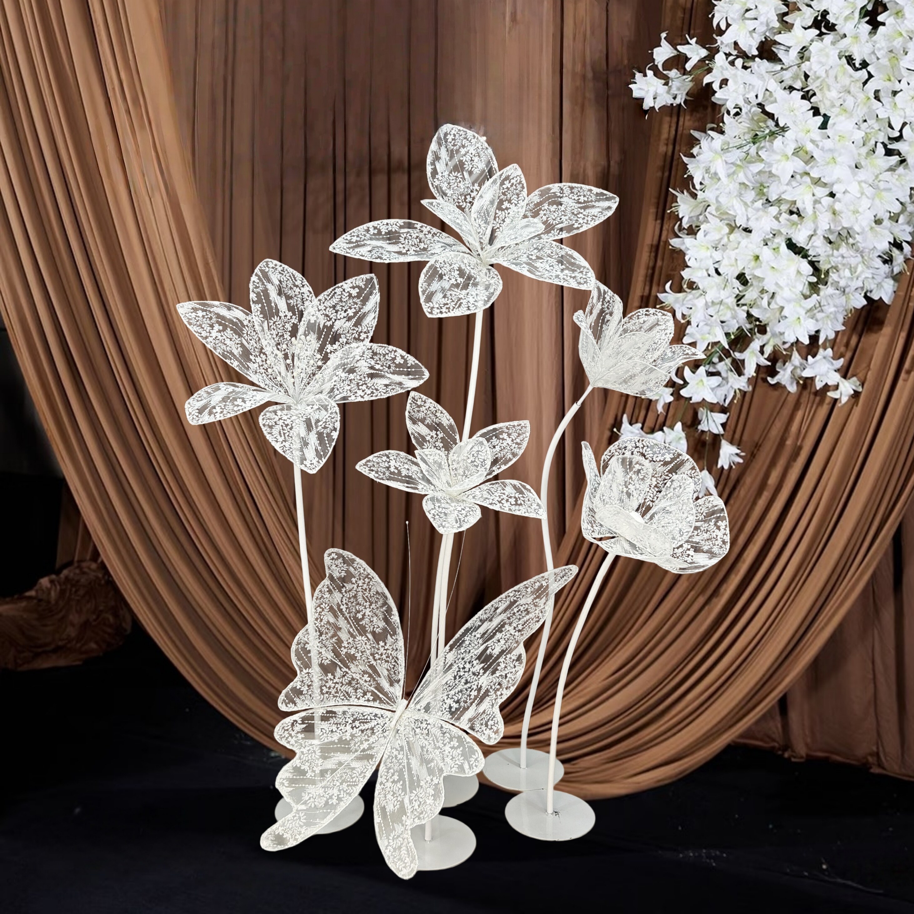 蕾丝手工花白色网纱大花婚庆仿真花艺道具橱窗美陈咖色婚礼布置