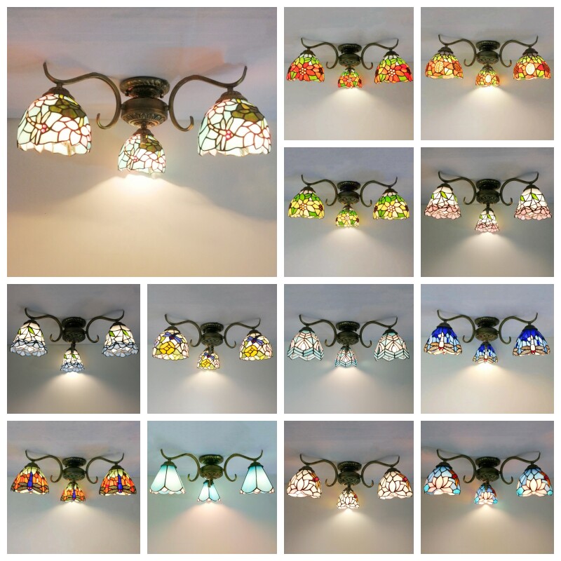 蒂凡尼艺术灯美式乡村小吸顶灯阳台地中海灯过道走廊田园风格玄关