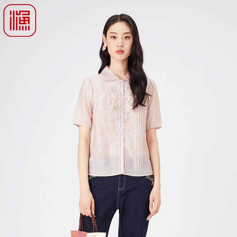 FISHING衬衣2024年新款女天丝绣花薄款休闲衬衫个性上衣FGGB2209