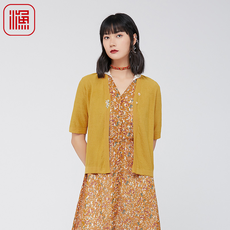 渔牌女装针织短袖女2024新款夏季休闲薄款开衫短款女上衣FGGB3613