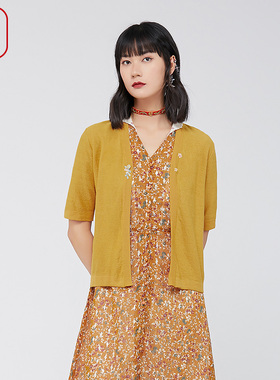 渔牌女装针织短袖女2024新款夏季休闲薄款开衫短款女上衣FGGB3613
