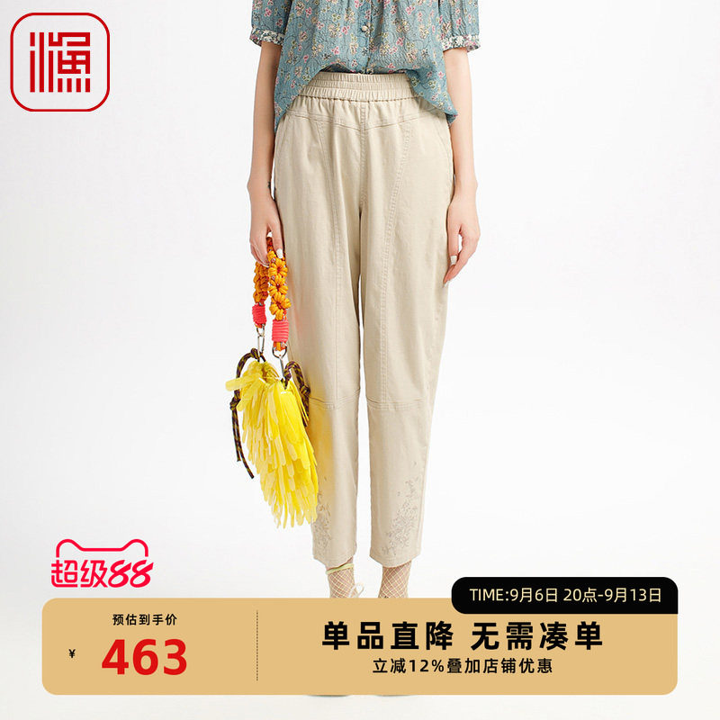 渔女装裤子女2025新款薄款春夏微弹力松紧腰休闲长裤FGHB6210
