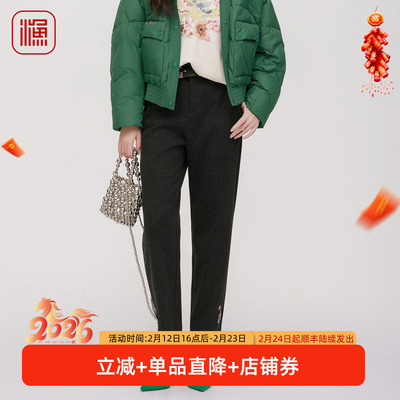 渔牌女裤2025秋冬新款高腰直筒显瘦休闲长裤气质复古裤子FGHD6225