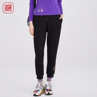 渔牌2025秋款刺绣松紧抽绳休闲裤