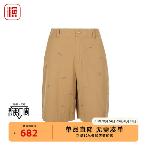 渔牌文艺刺绣休闲短裤女裤子