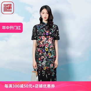 女2023年新款 重工绣花复古中式 夏装 渔女装 改良旗袍连衣裙FGFA0131