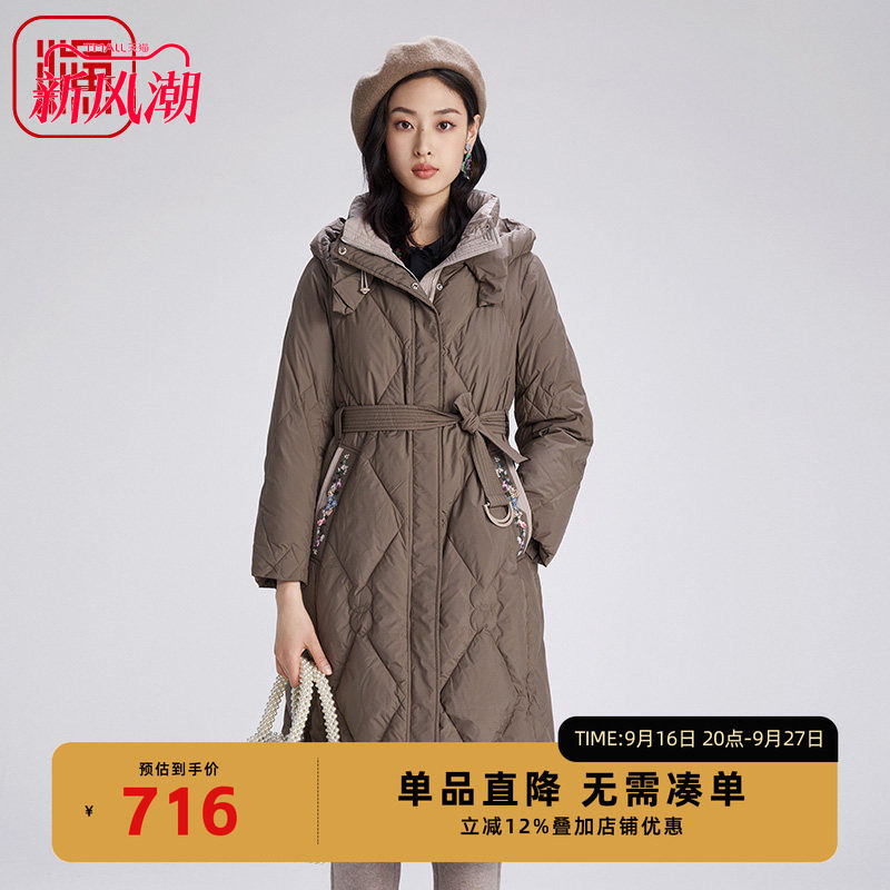 渔2024新款中长款加厚羽绒服