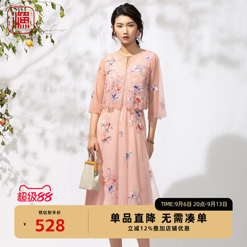 渔牌夏季无袖收腰大摆礼服长裙