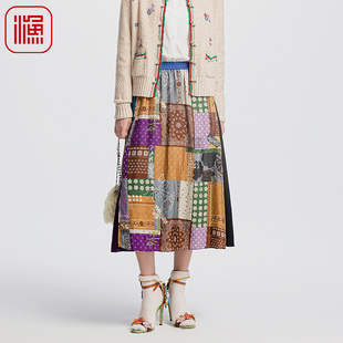 渔牌半身裙女2024新款 个性 拼接撞色长款 宽松休闲裙子FGGC7217 时尚