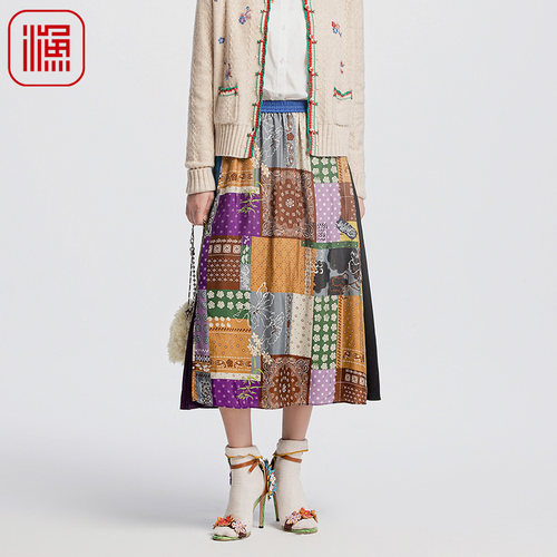 渔牌半身裙女2024新款时尚个性拼接撞色长款宽松休闲裙子FGGC7217