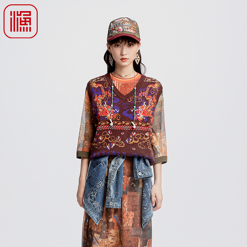 渔牌女装2024年新款秋冬款休闲针织貌似内搭外穿国风背心FGGC1018