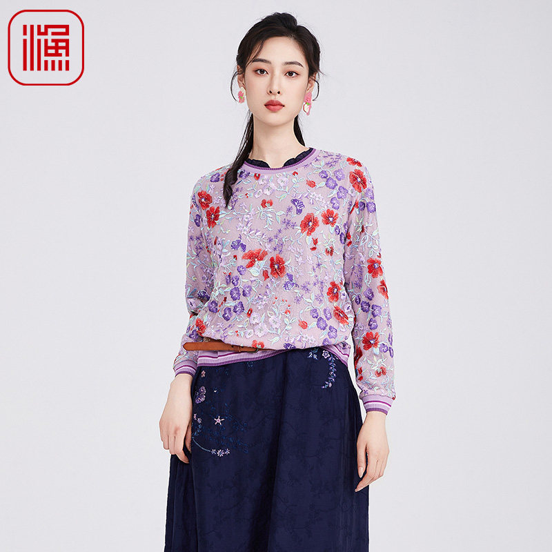 渔牌女装卫衣女2025新款秋季重工刺绣绣花休闲上衣套头百搭外套