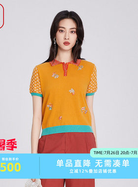 渔牌女装针织衫女2025新款春秋薄款翻领棉质短袖休闲毛衣FGHA1006